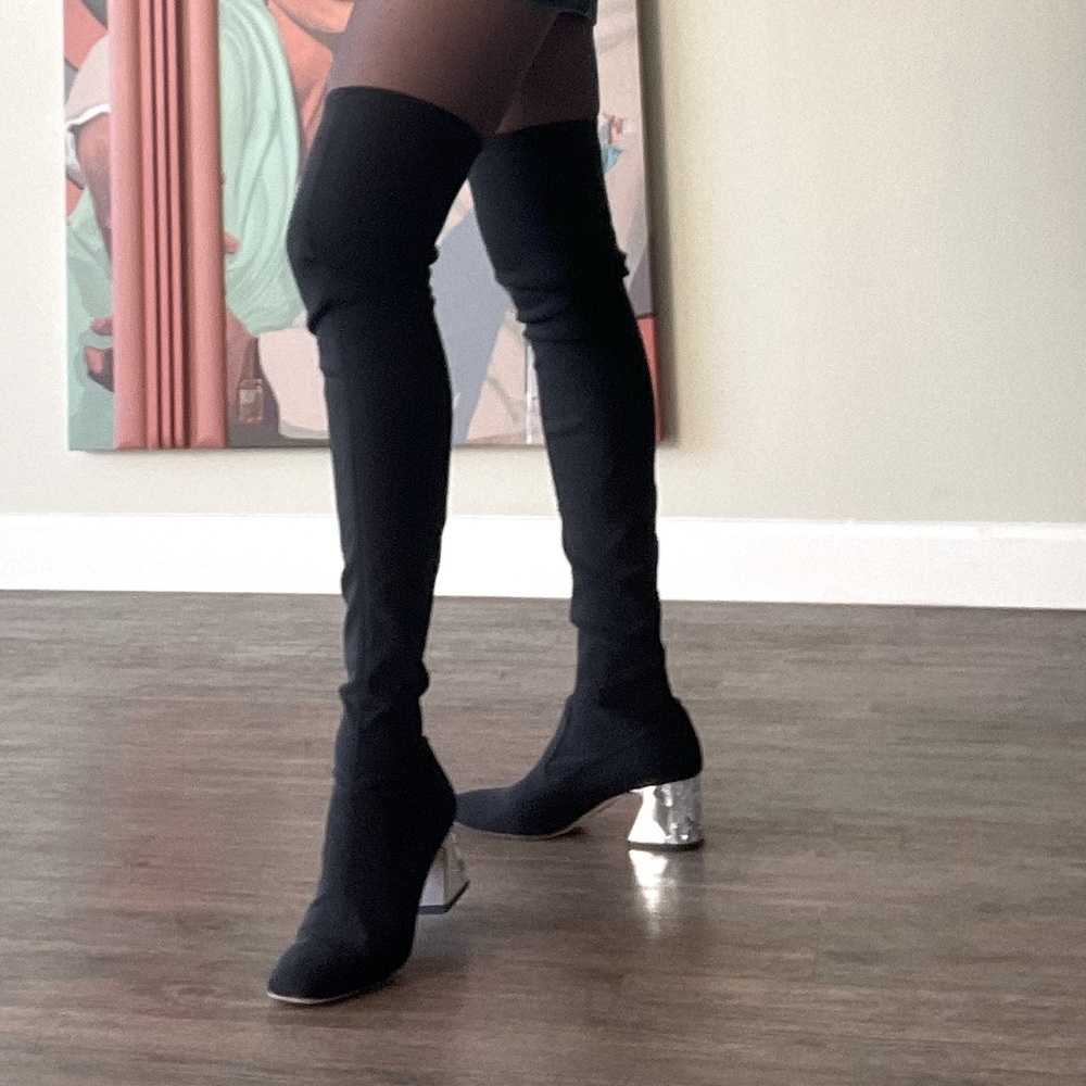 Alberta Ferretti over the knee high boots black 39 US 9 $1,350 chic Italy